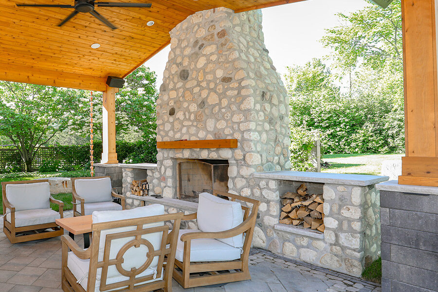 Custom Fireplace in Resort-Style Pavilion