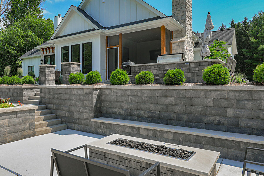 Majestic Stone Seating Built into Retaining Wall