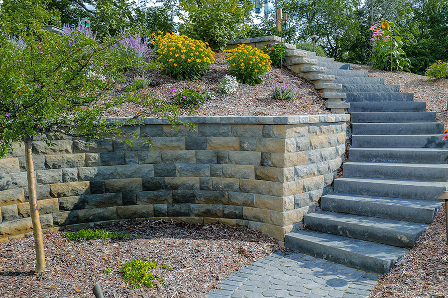 Elegant Curving Stairway to Lower Patio
