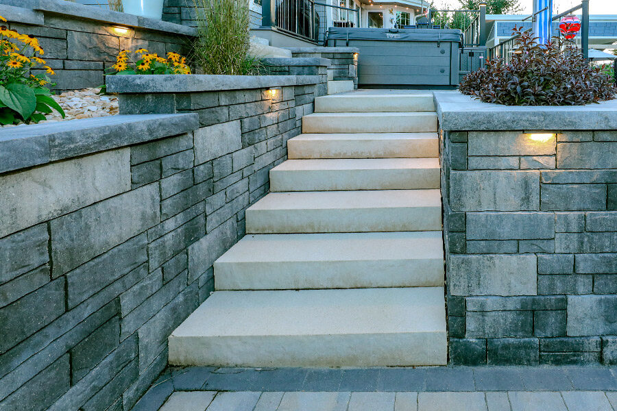 Tiered Stone Staircase to Pool Patio